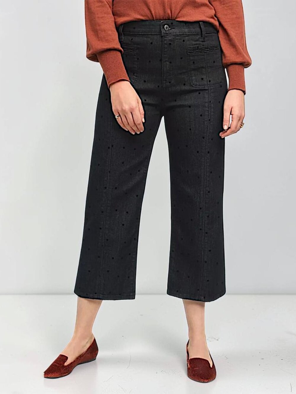 Anthropologie Pilcro high rise fairy boho wide leg polka dot crop jeans W's 25"